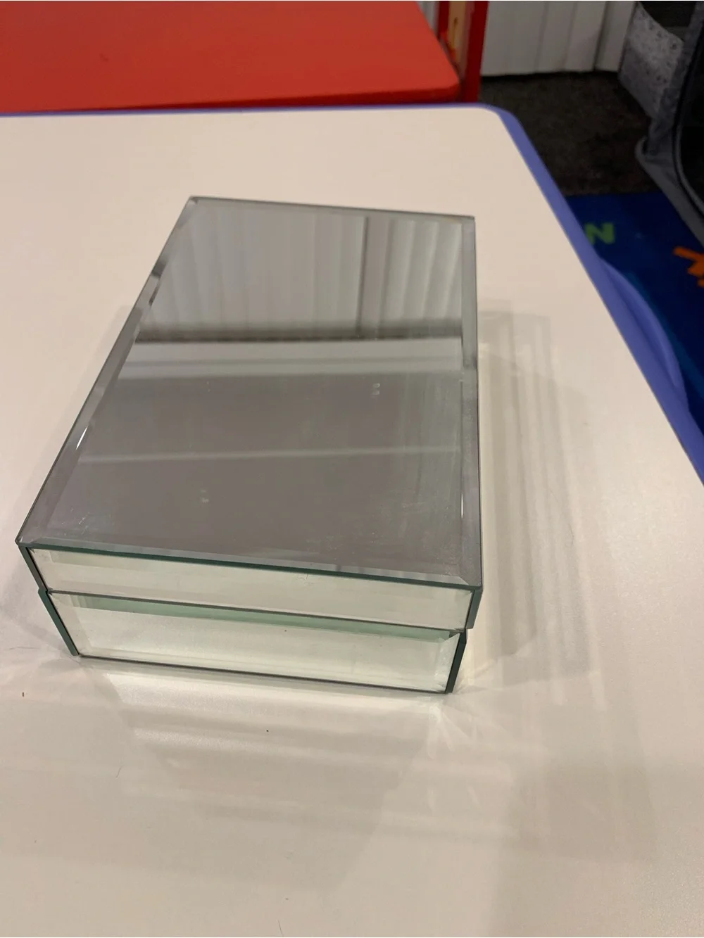 Mirrored Glass Jewelry Organizer Box - Clear Silver Accent